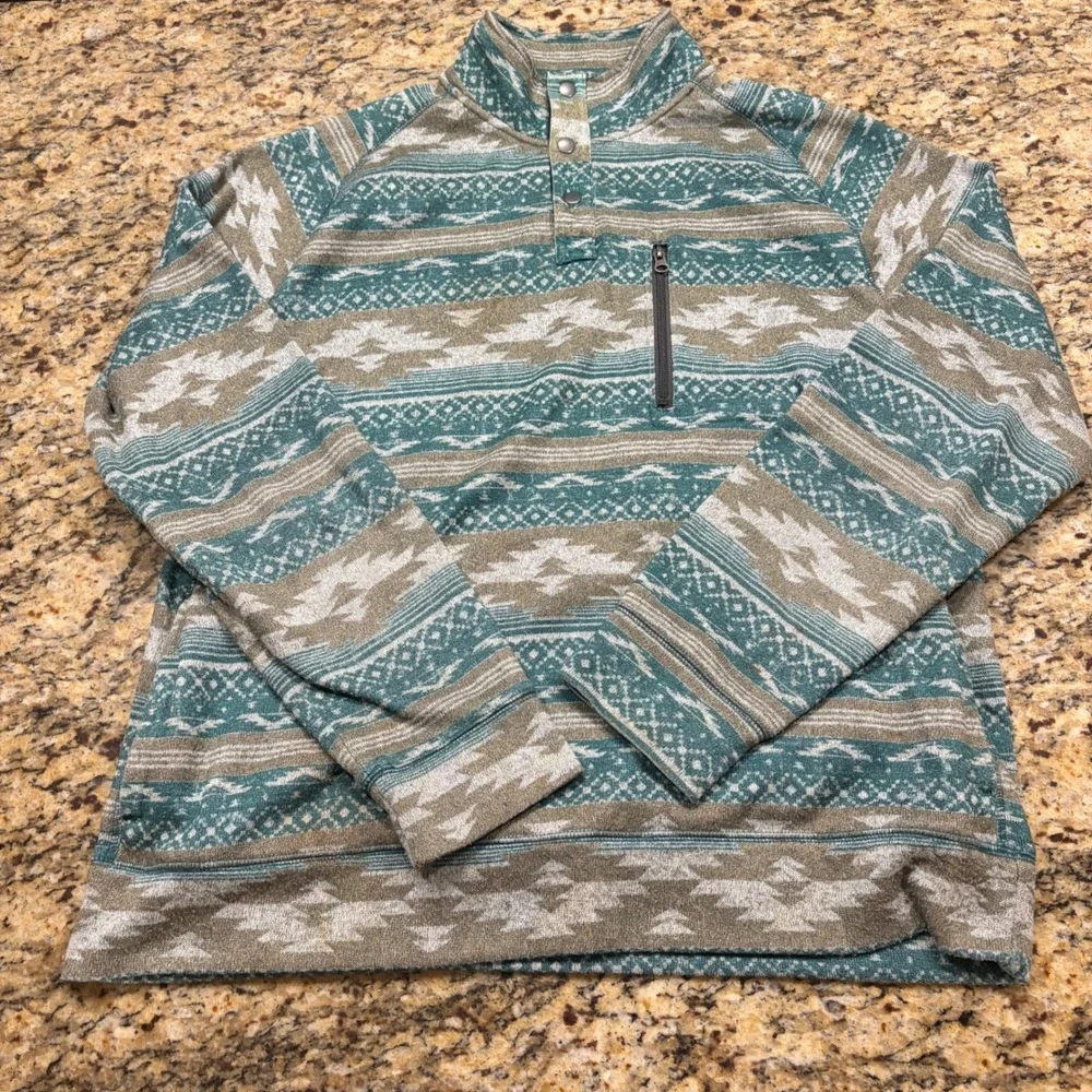 Sonoma Goods For Life Mens XXL Fleece Pullover Southwestern Teal Geometric Snap